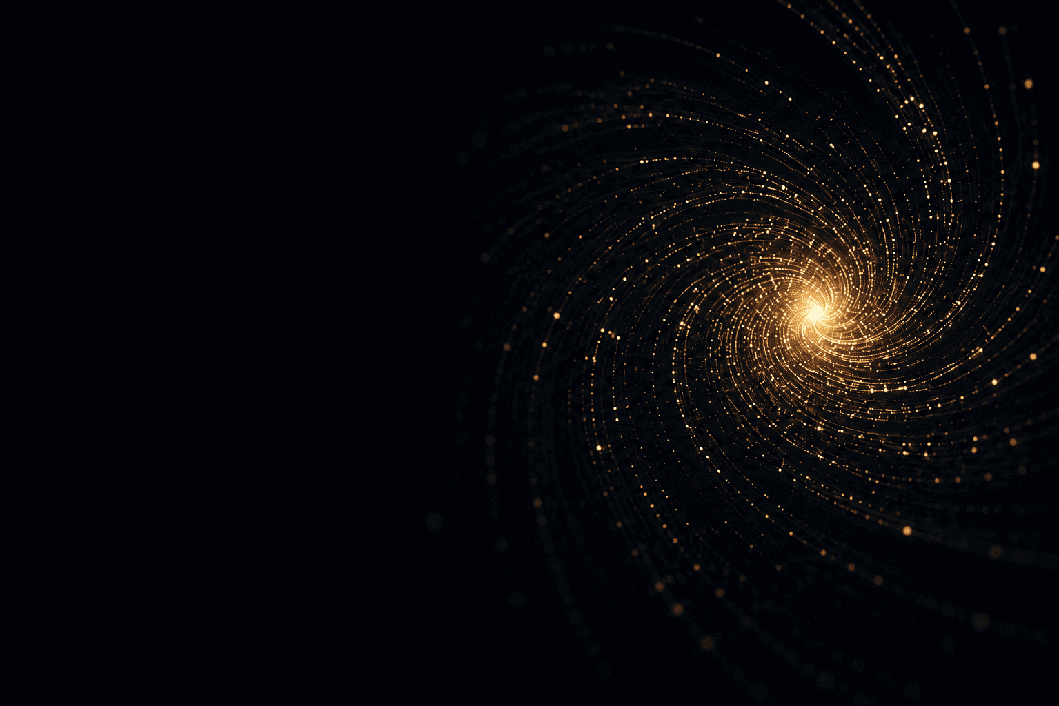 Golden particles spiralling into a luminous center